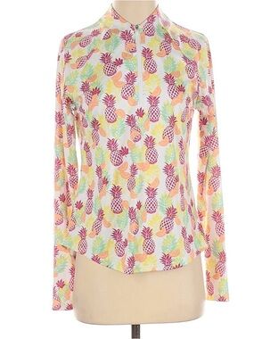18 Birdies Jemma White Citrus Print Long Sleeve 1/4 Zip Top, EUC, Sz. M